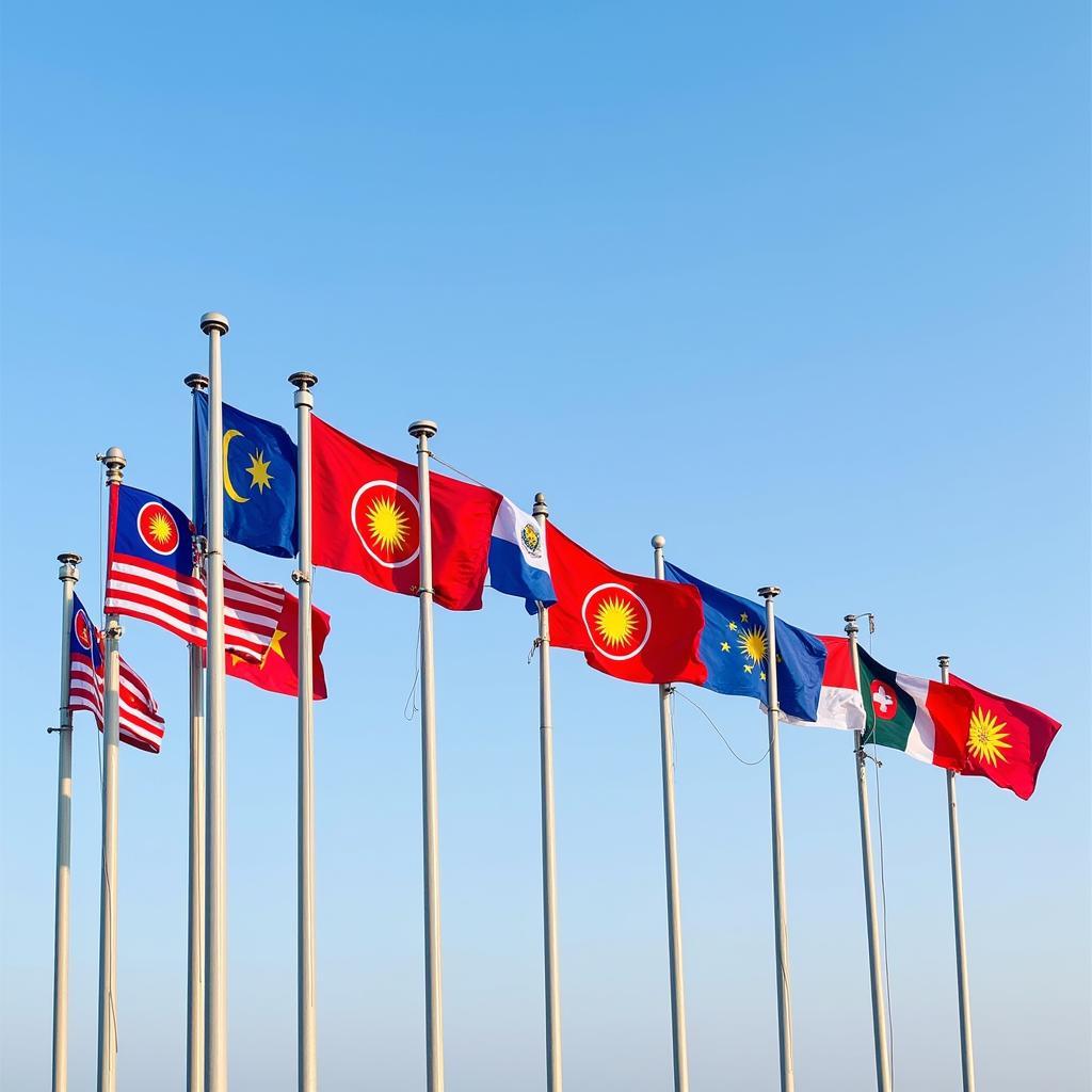 ASEAN flags waving together in unity