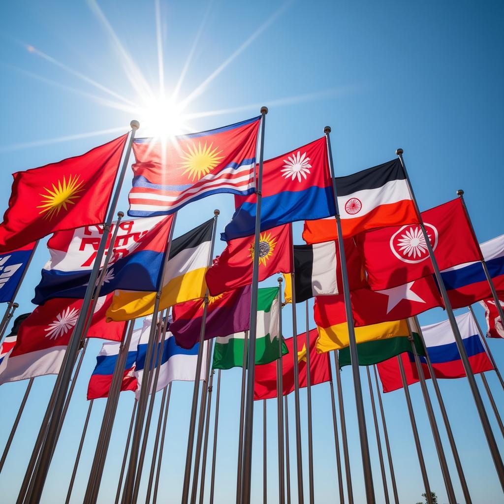  ASEAN flags waving in unity, symbolizing collaboration