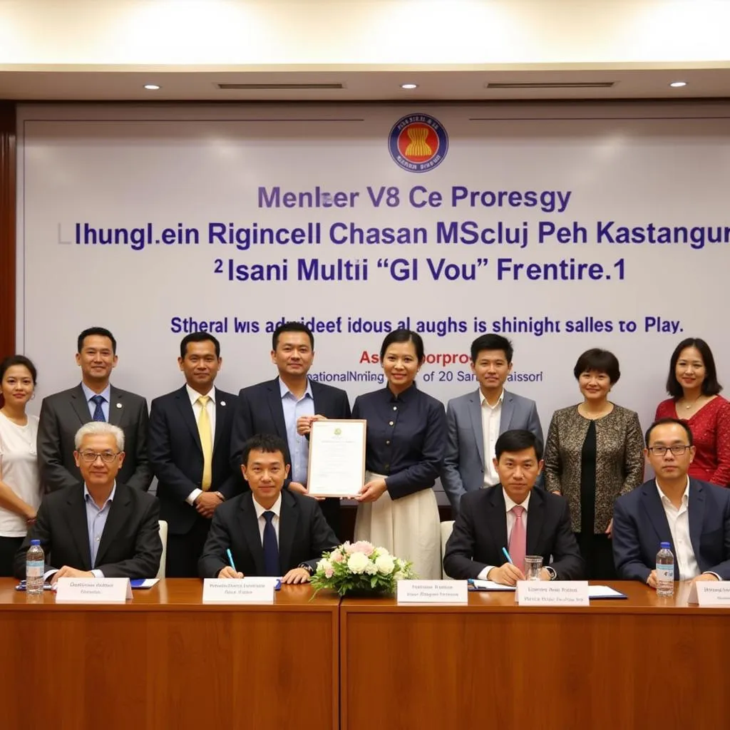 Signing an agreement during the 12th ASEAN Forum on Migrant Labour