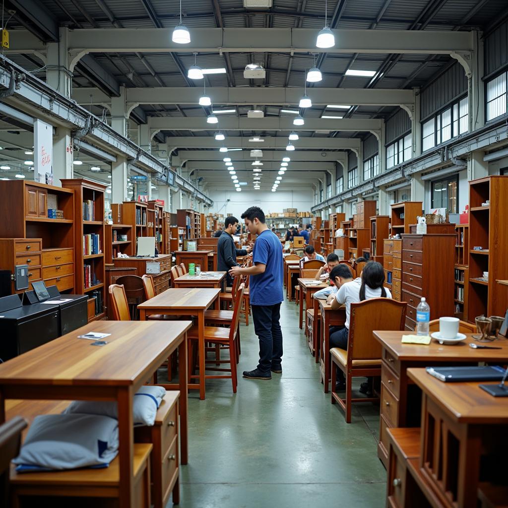 A bustling furniture factory in Southeast Asia.