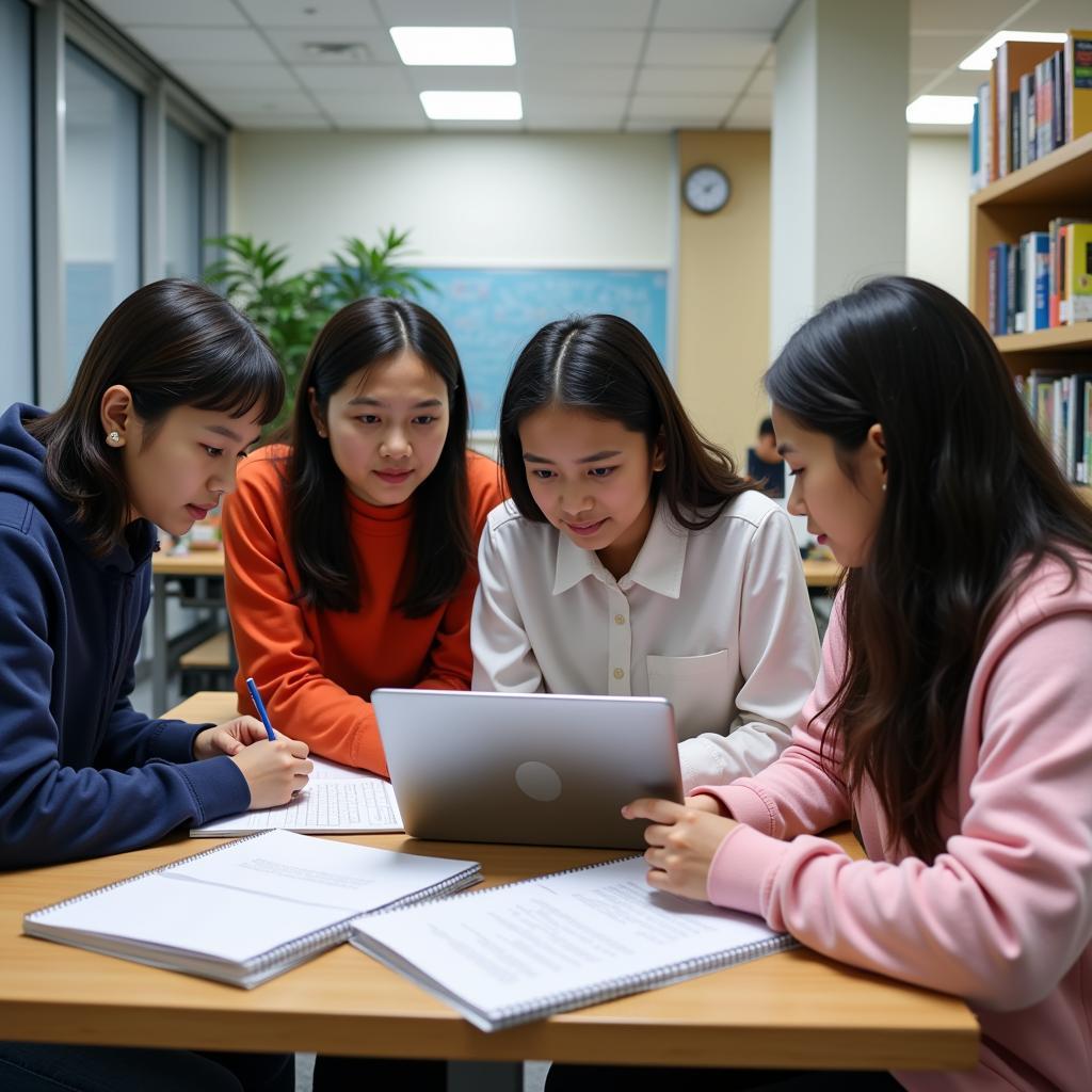 Students collaborating on a project in ASEAN