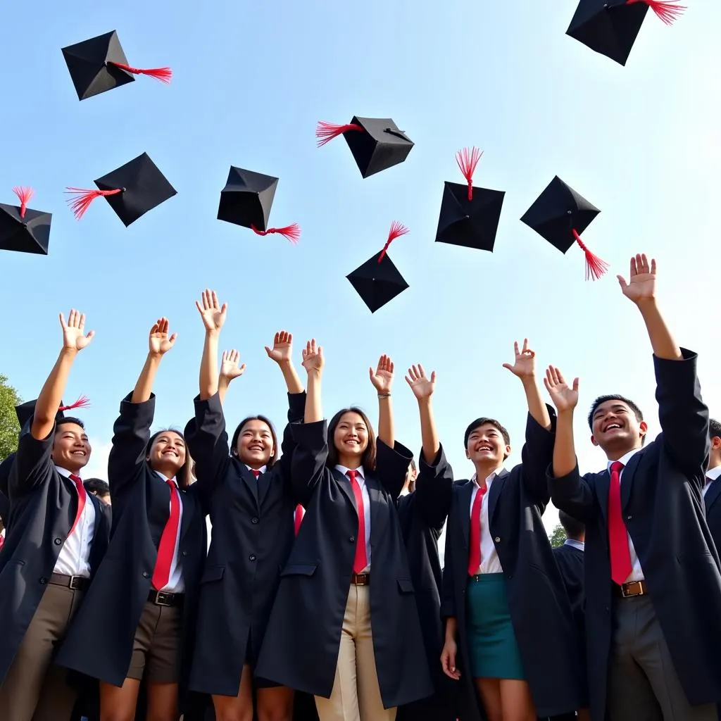 Graduates from ASEAN universities celebrating their achievement