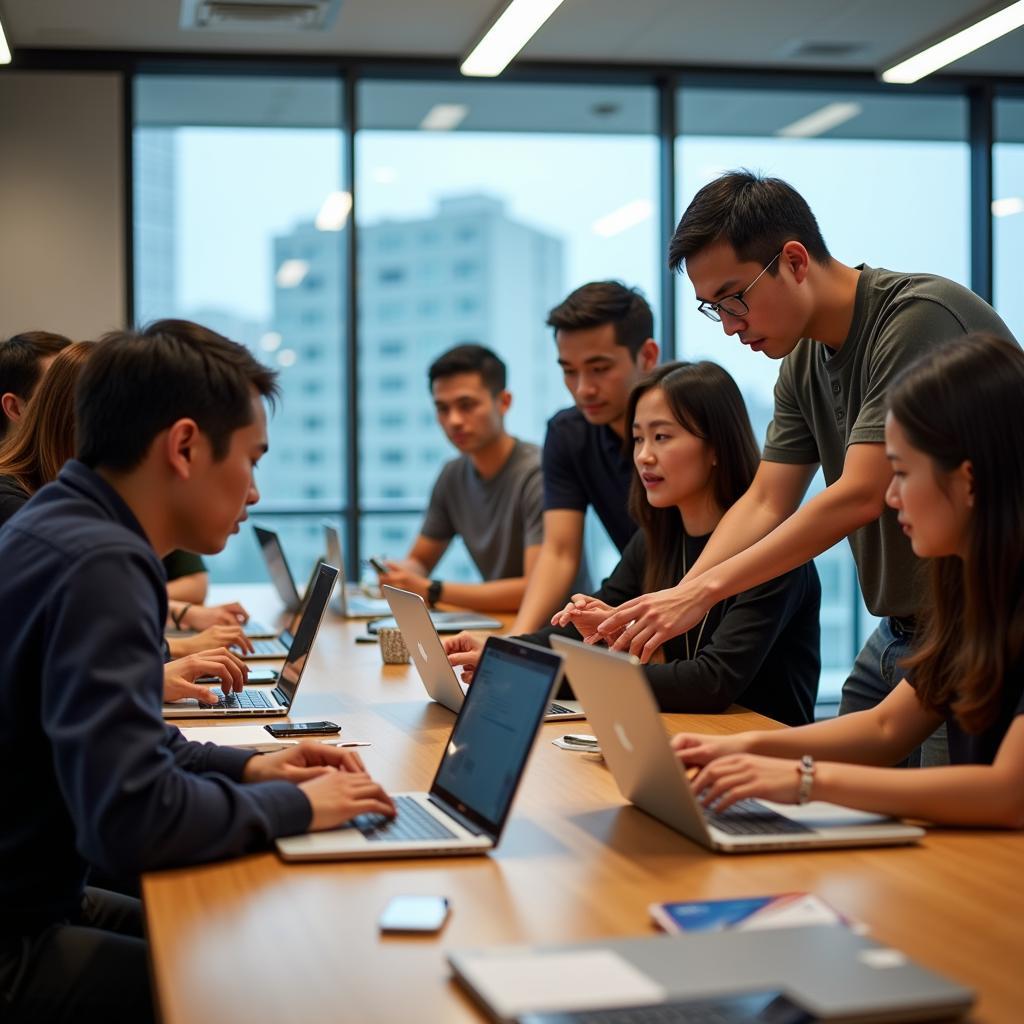 Mentors guiding participants during the ASEAN 100 Hackathon