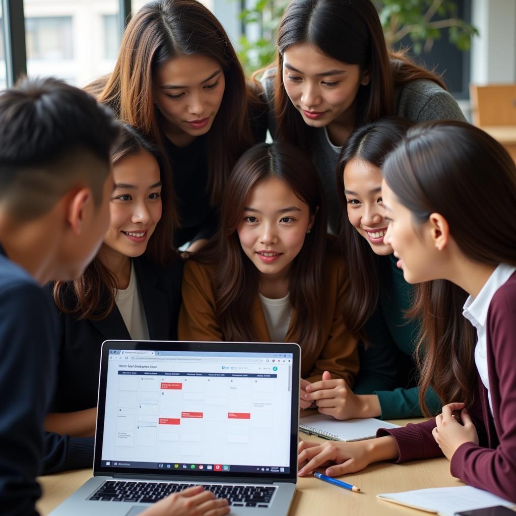 Students reviewing an ASEAN internship calendar