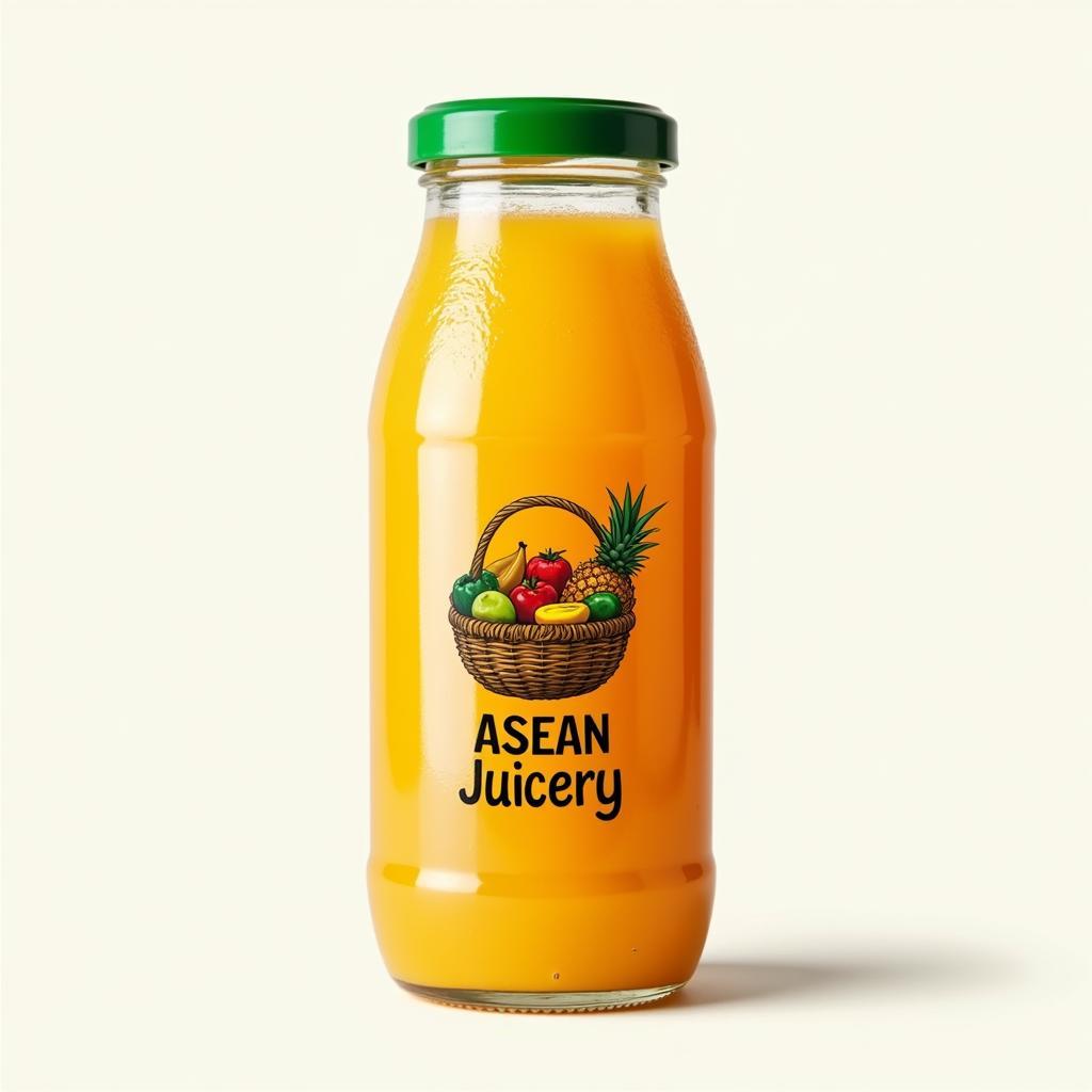 Close-up of an Asean Juicery bottle, with the logo prominently displayed, emphasizing the brand's commitment to quality and authenticity.