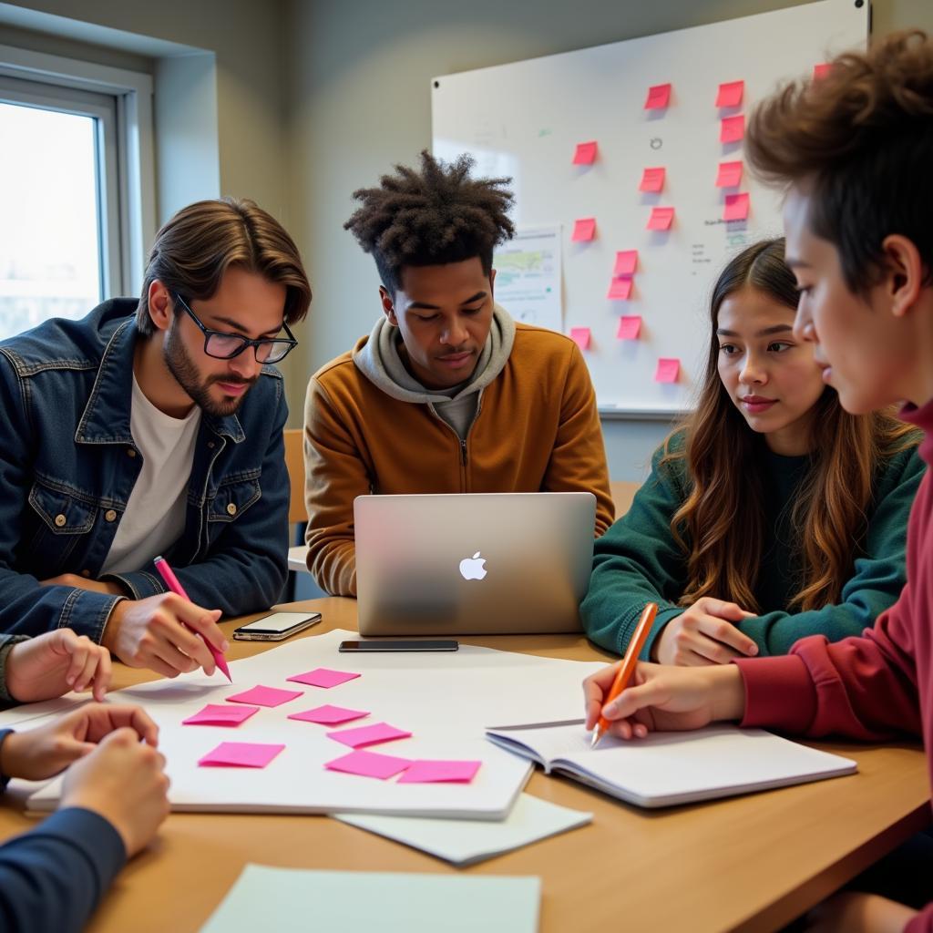 Participants collaborating on a group project during the 2019 ASEAN-Korea Youth Network Workshop