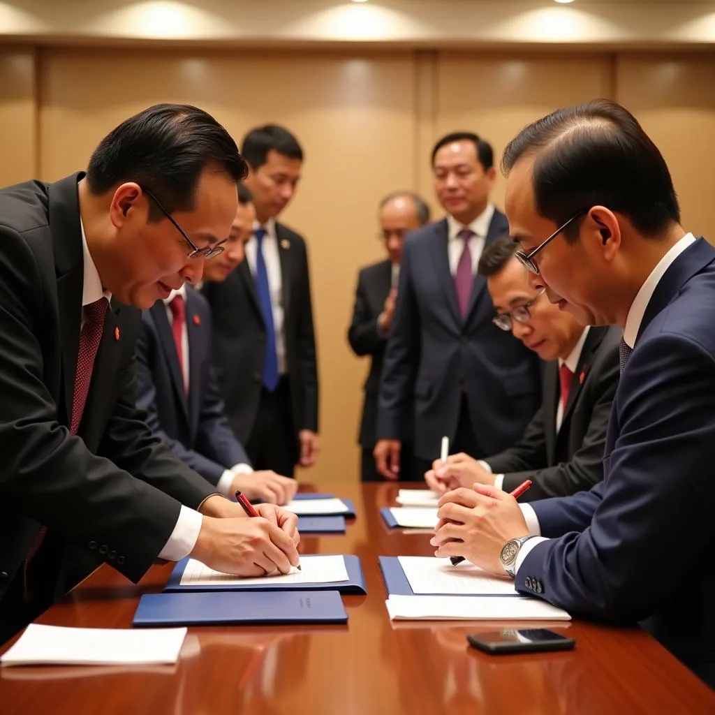 ASEAN leaders signing a key agreement