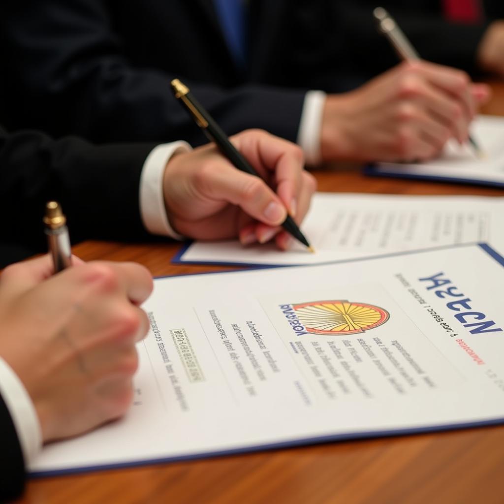 ASEAN leaders signing a joint agreement