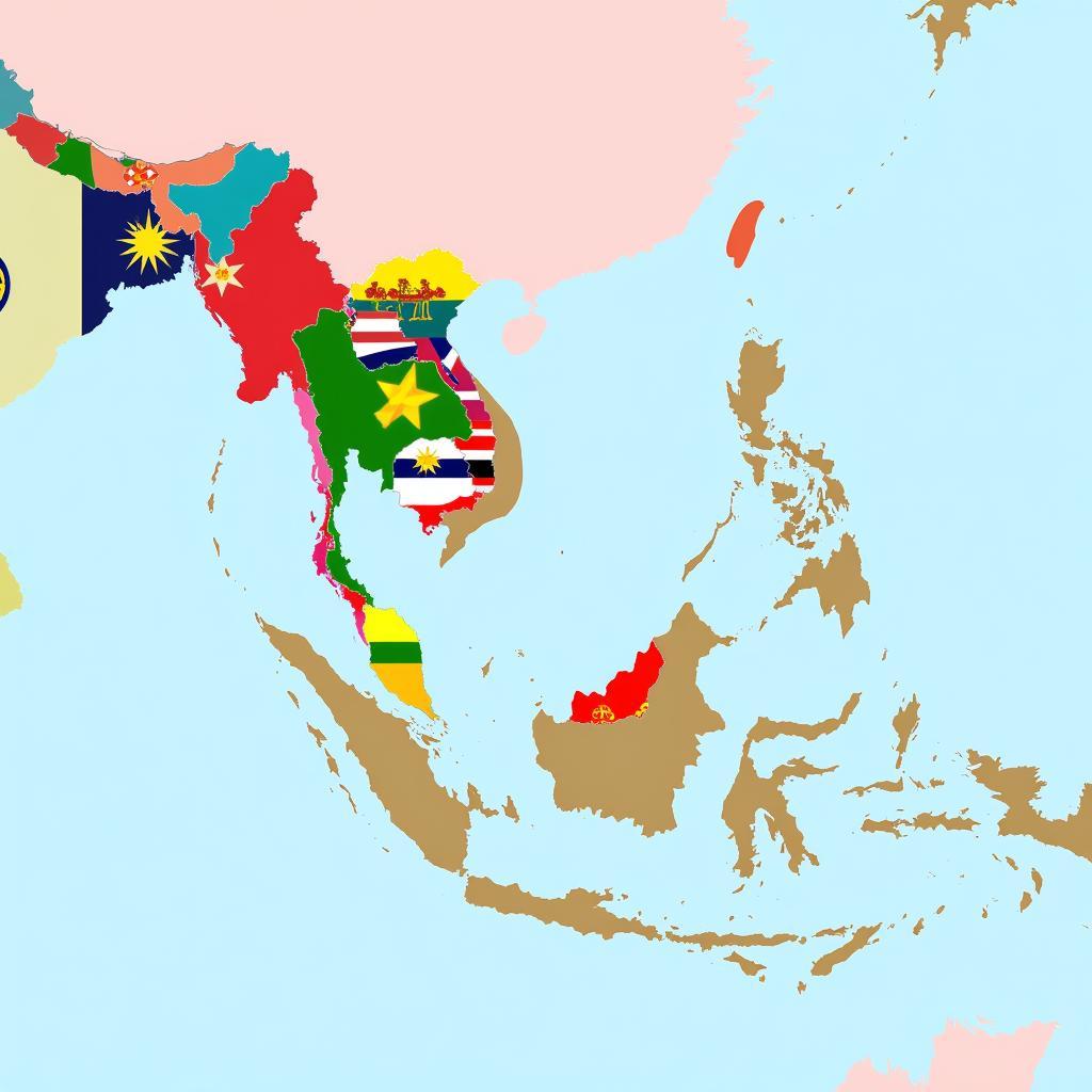 ASEAN Map with National Flags