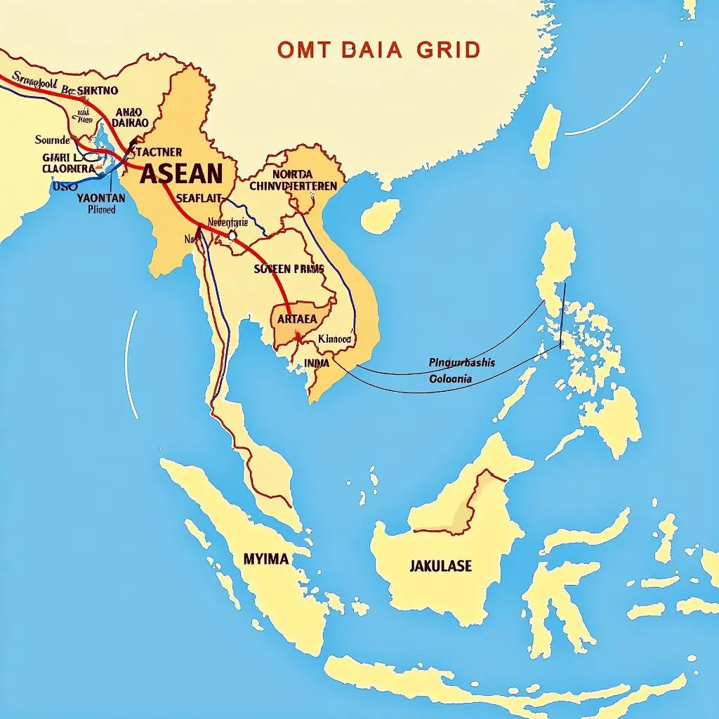 Map illustrating the interconnected ASEAN power grid