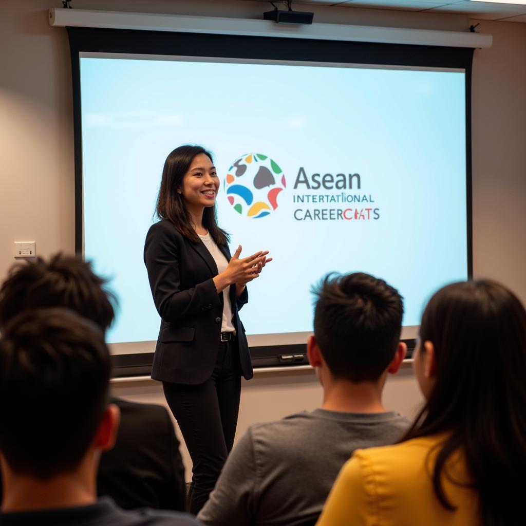 An ASEAN professional sharing their career journey at an international career chat