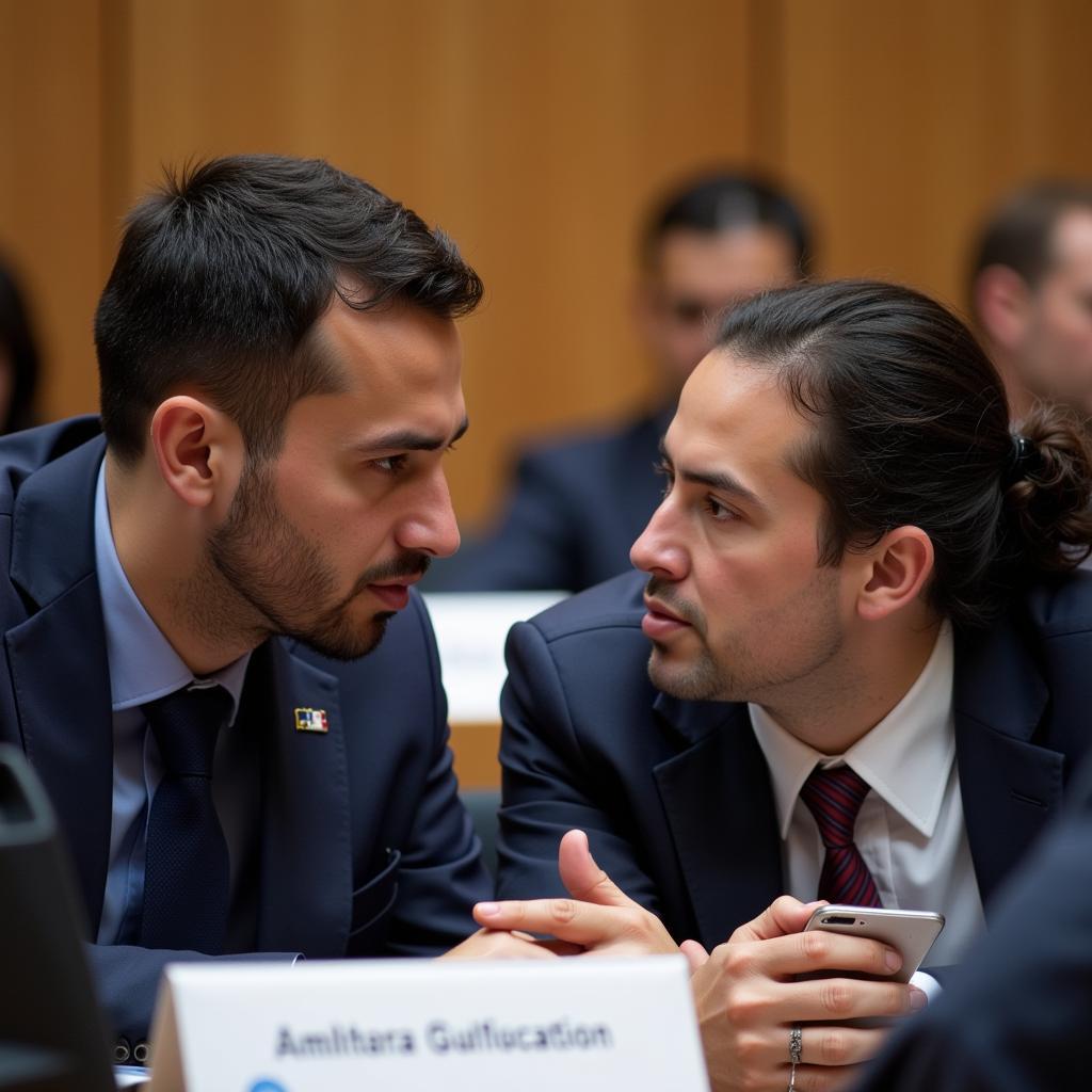 Two delegates engaged in conversation at the ASEAN Regional Forum