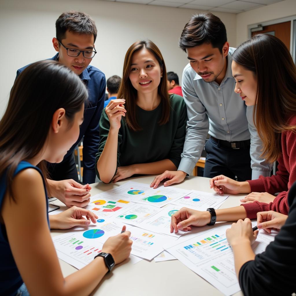 ASEAN researchers collaborating on data analysis for a study