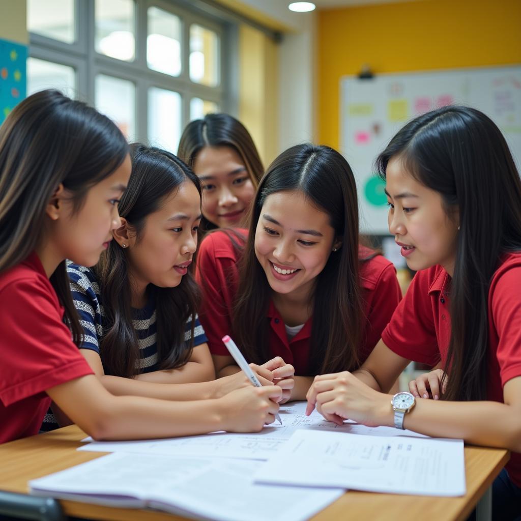 Students and teachers collaborating in an ASEAN school