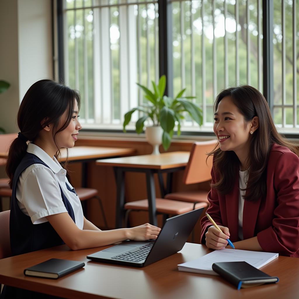 A school counselor meeting with a student in an ASEAN school