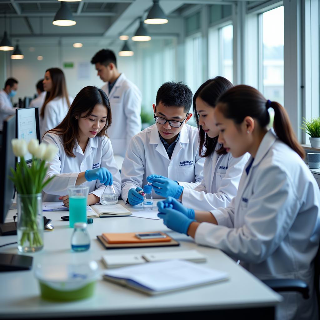 ASEAN scientists collaborating in a lab