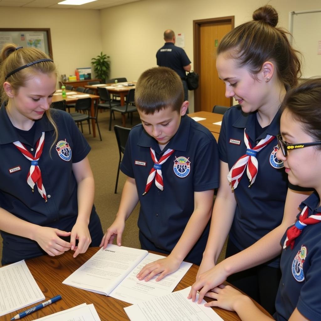 Scouts participate in a leadership and teamwork workshop