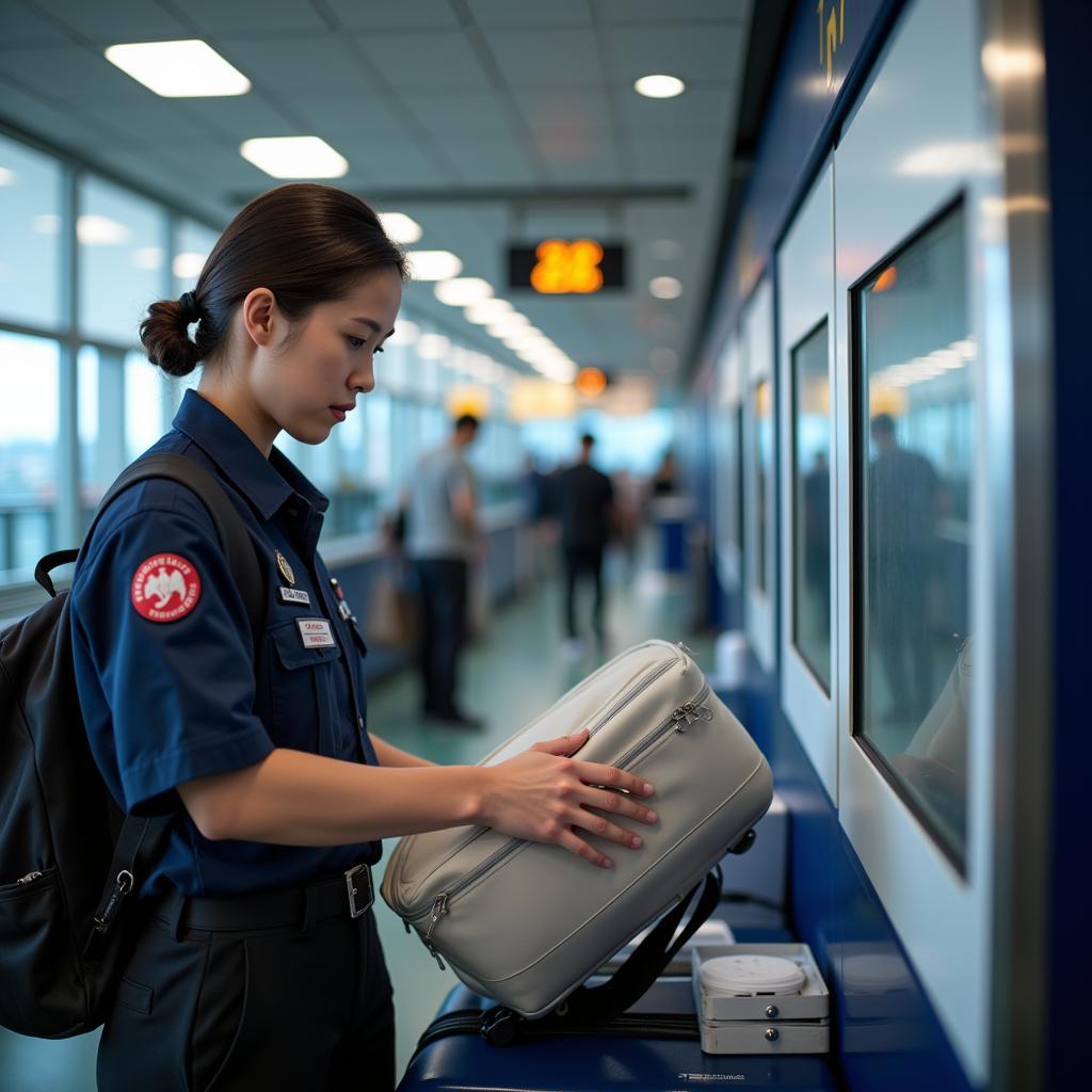 ASEAN airport security personnel inspecting luggage