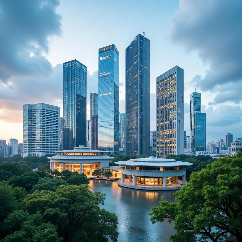 Modern buildings representing stock exchanges in ASEAN countries