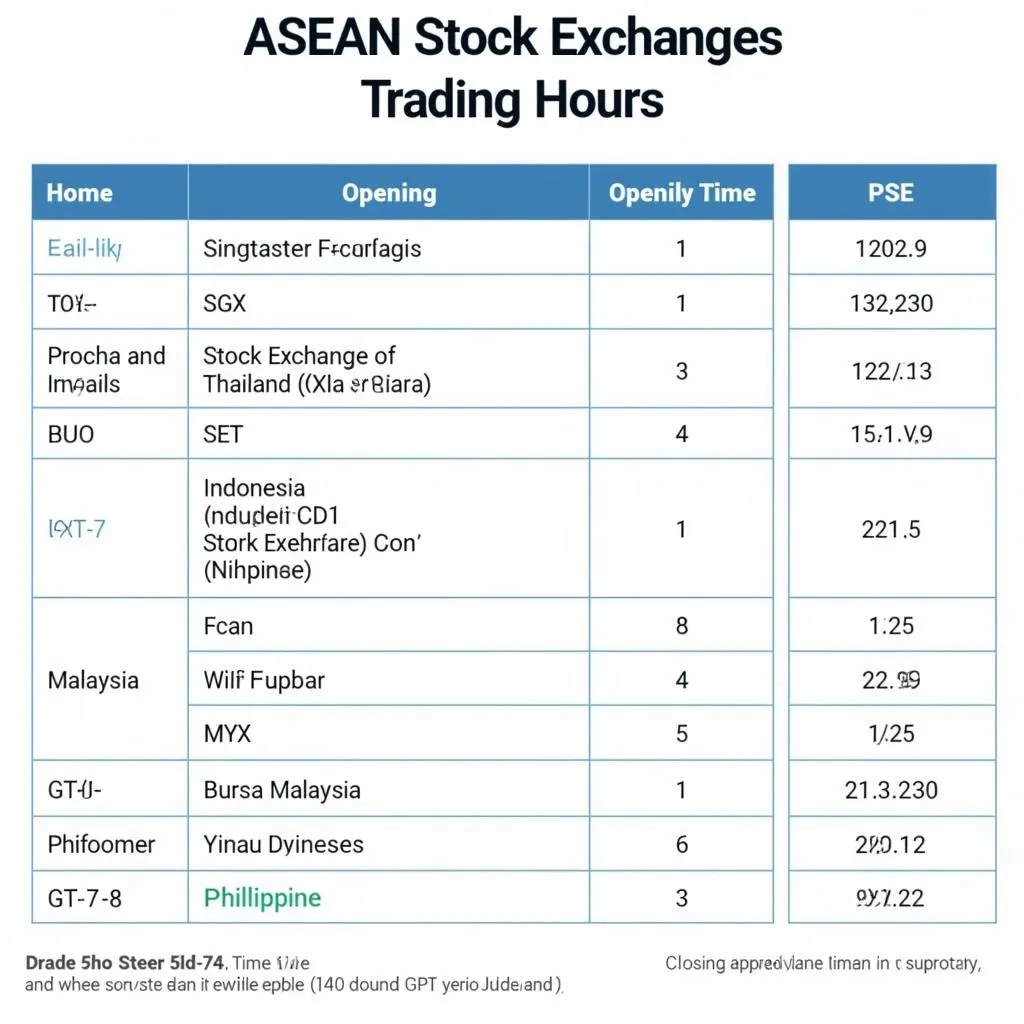 ASEAN Stock Exchange Trading Hours Table