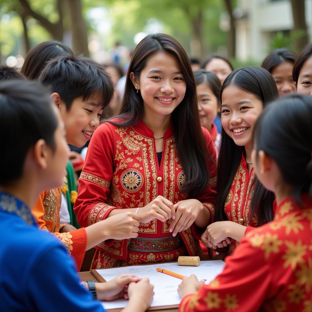 Students from different ASEAN countries participating in a cultural exchange program