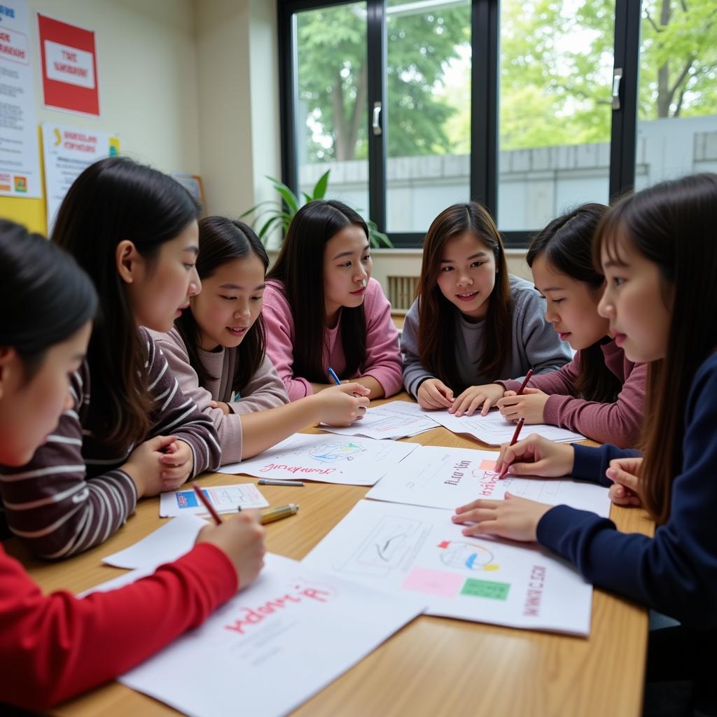 Students from different ASEAN countries collaborating on a project