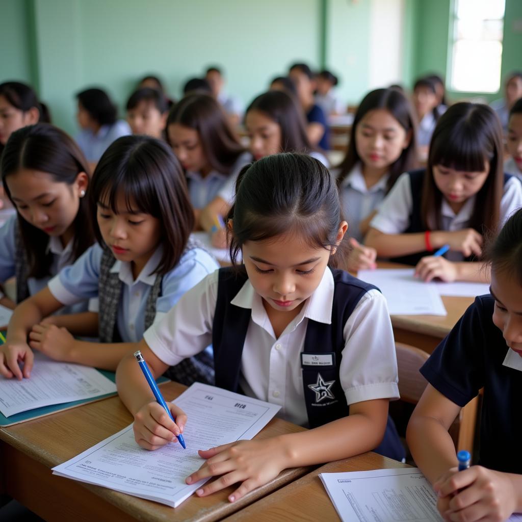 Students taking exams in an ASEAN country