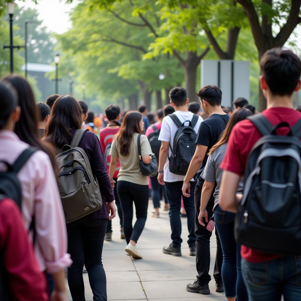 Students queuing for registration