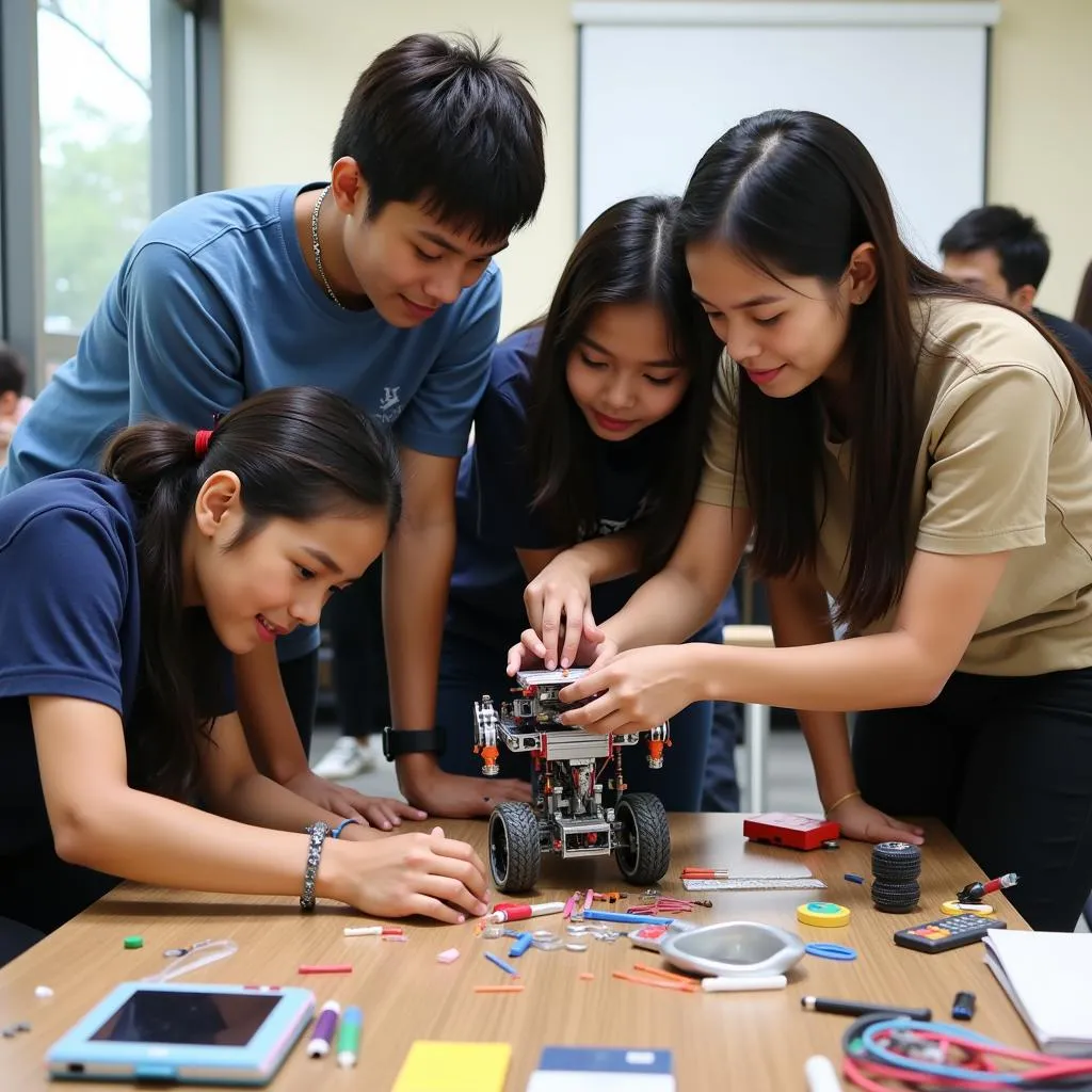  ASEAN Students Collaborating on a Robotics Project