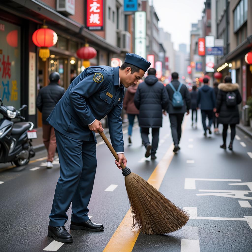 An Asean Sweeper diligently cleaning a city street