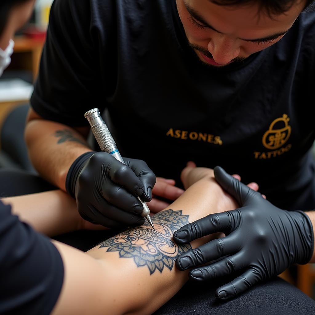 Asean tattoo artist creating a custom design