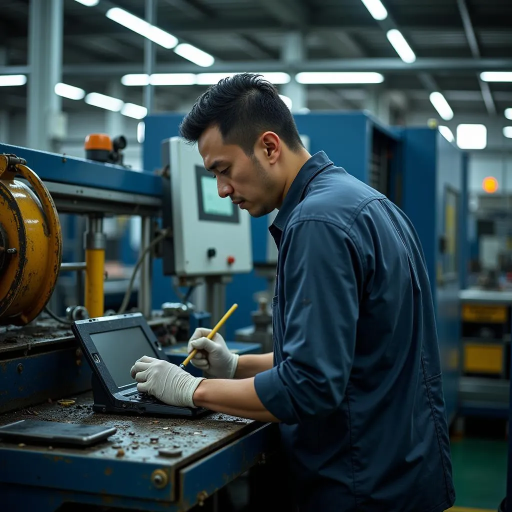 ASEAN technician working in a modern factory setting