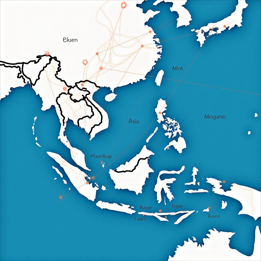 ASEAN Telecom Connections: A visual representation of the complex network of telecommunications infrastructure and connections across Southeast Asia.