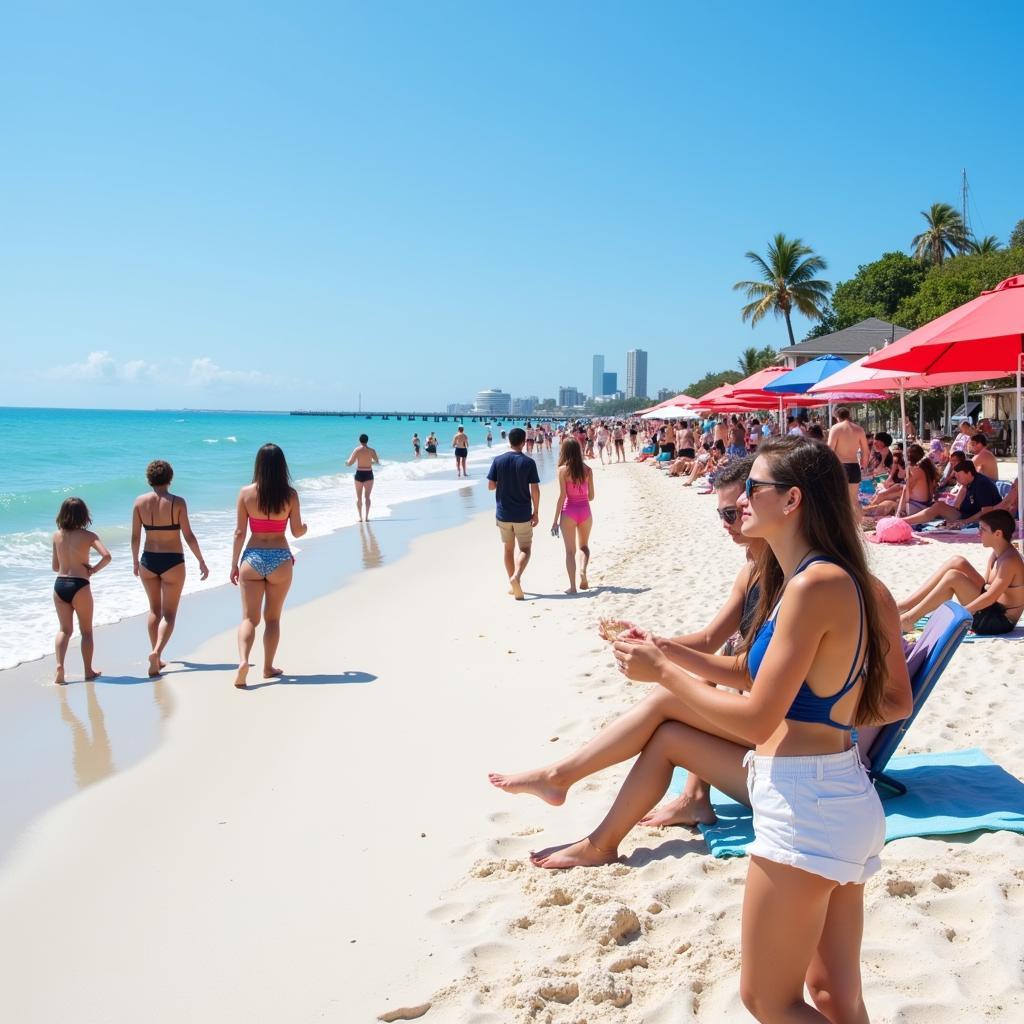 Tourists from Southeast Asia enjoying the beach in Panama City Beach