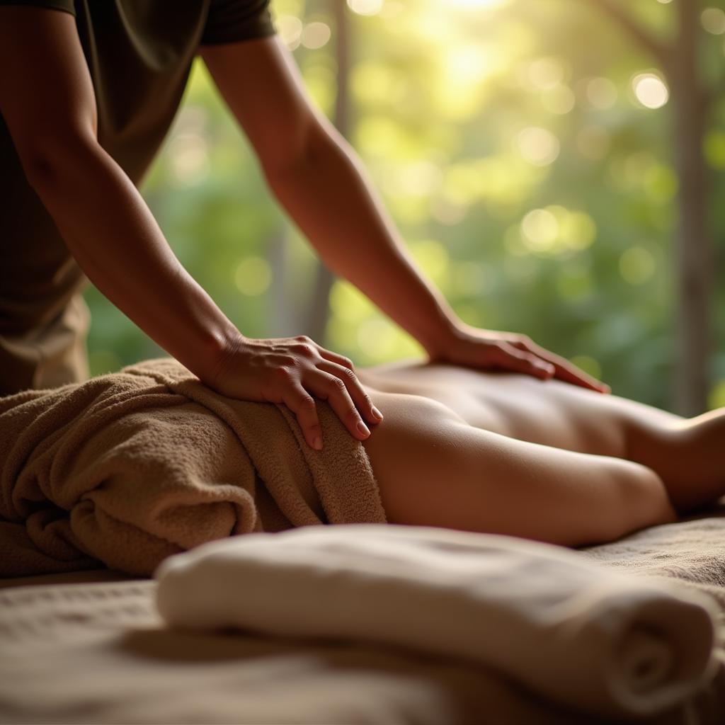 A practitioner performing traditional Southeast Asian massage therapy