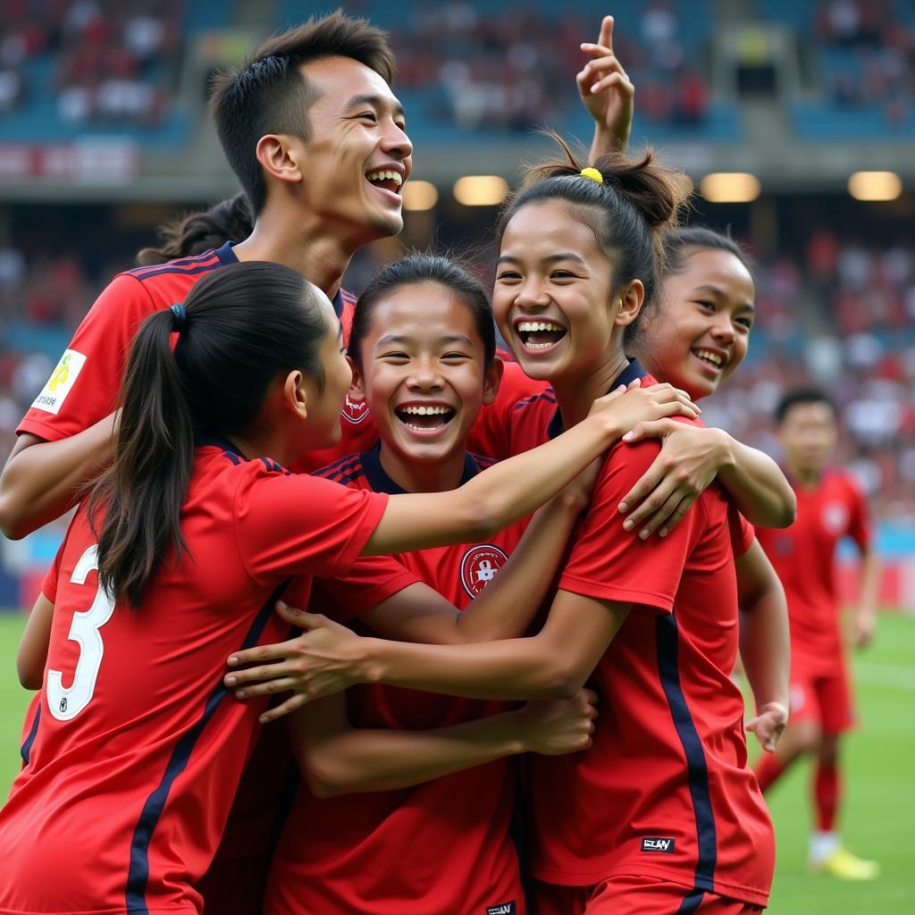 ASEAN U16 Players Celebrating a Goal with Exuberance