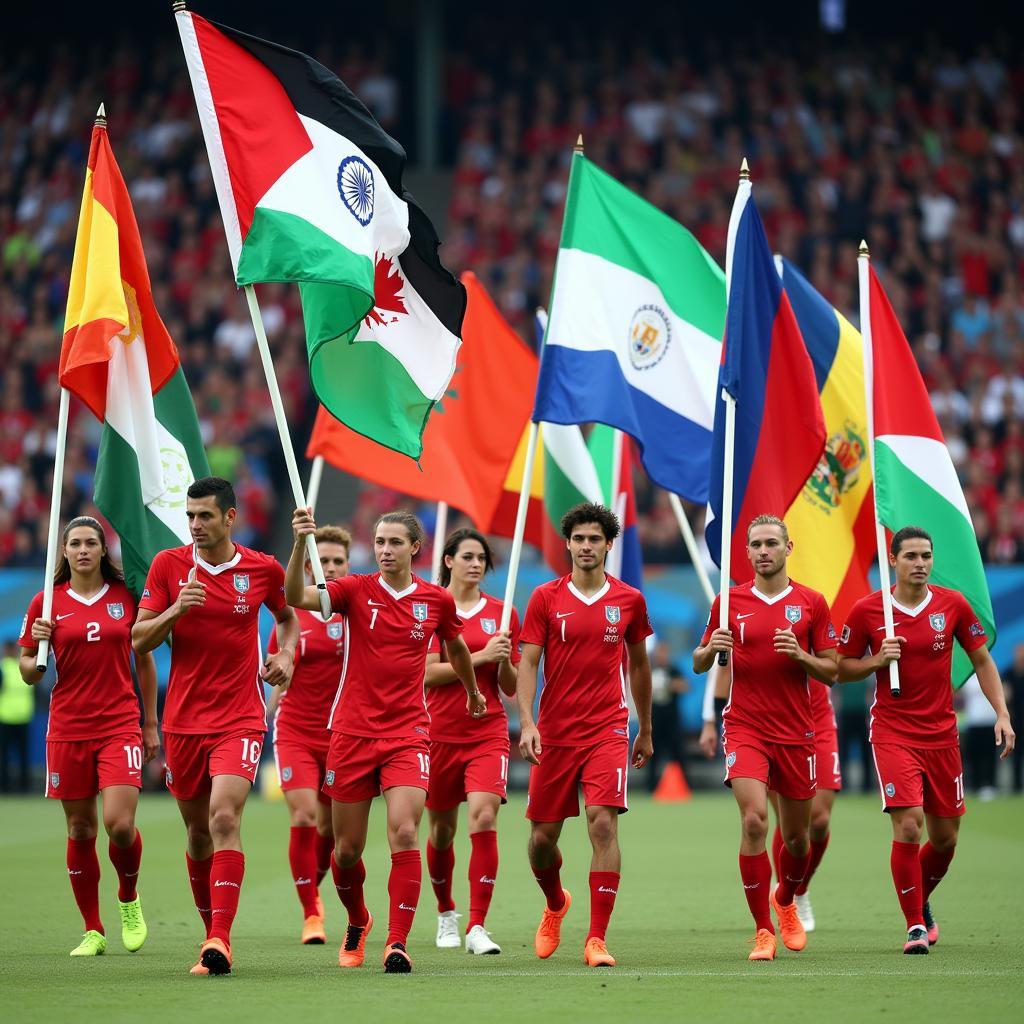 Athletes from different nations parade their flags at the opening ceremony