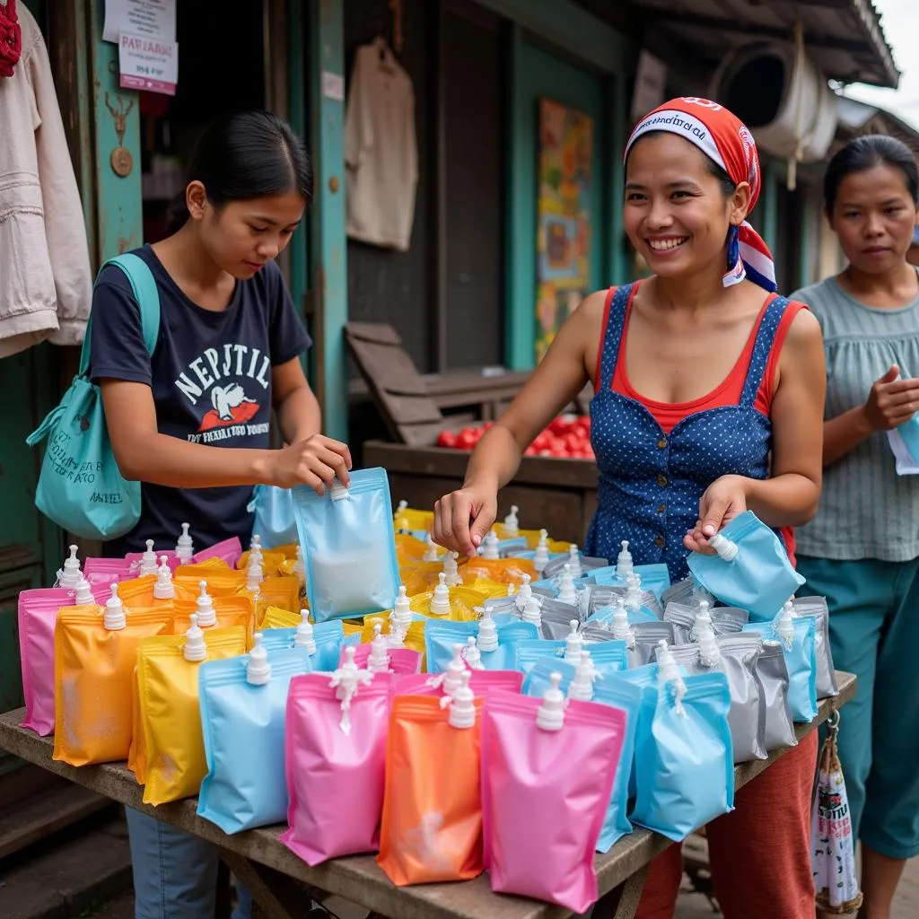 Street vendor selling water pouches in ASEAN