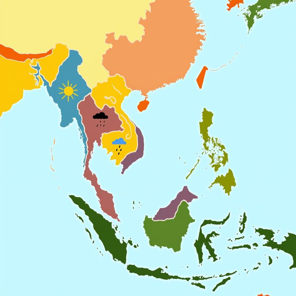 Map of ASEAN countries with weather icons