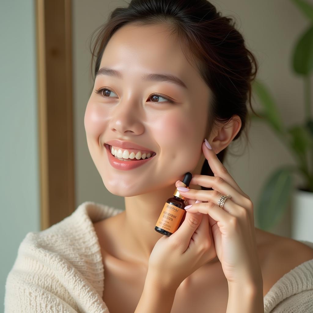 An ASEAN Woman Applying Skincare Products