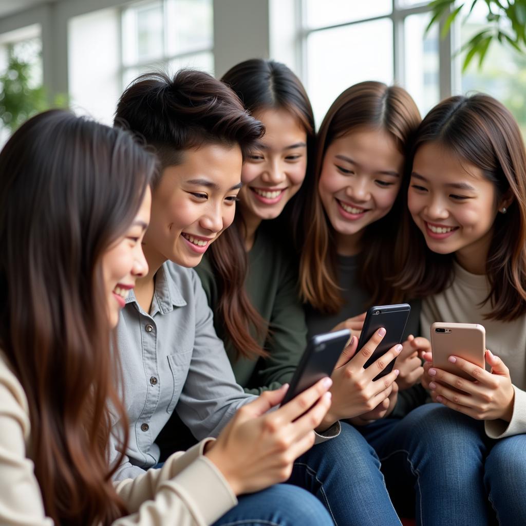 Group of ASEAN youth using smartphones