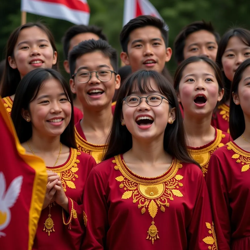 ASEAN youth singing the ASEAN chant together with their national flags