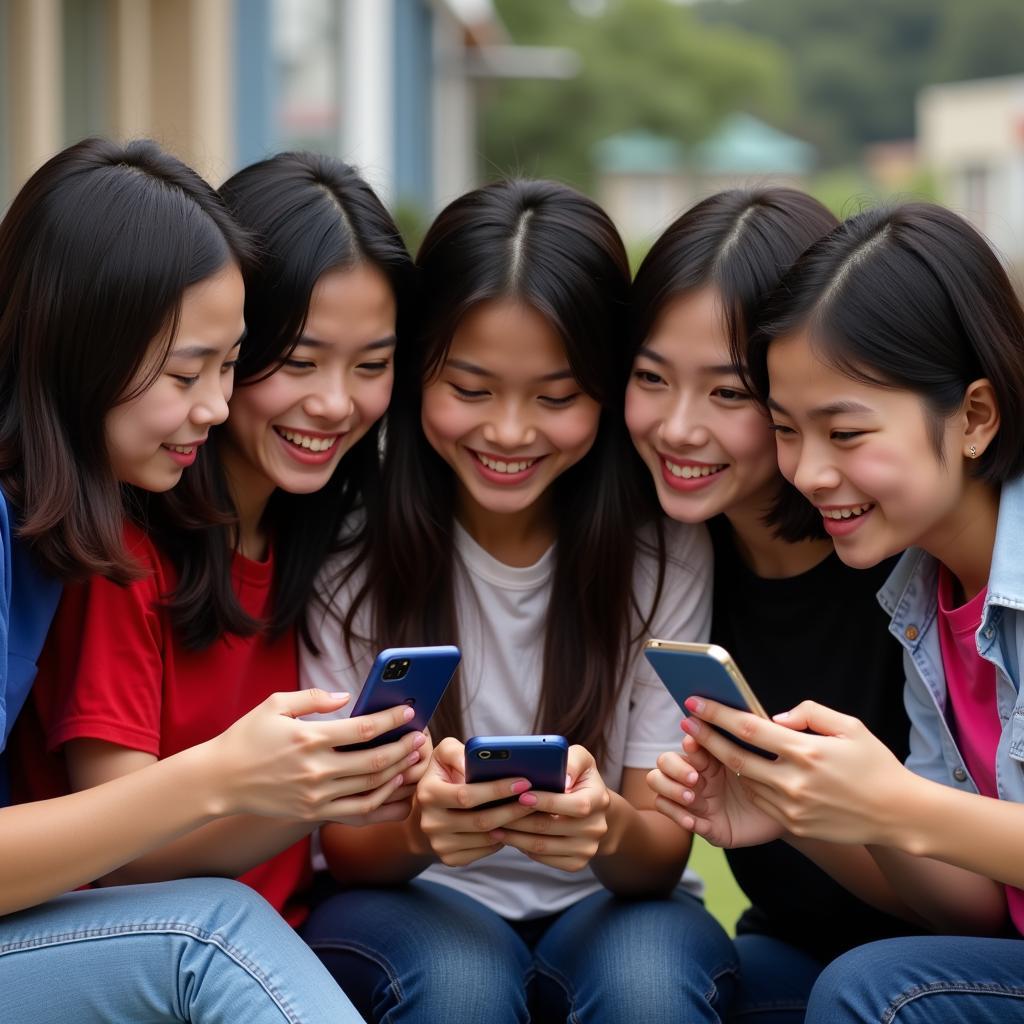 Southeast Asian youth engaging with Facebook on their smartphones