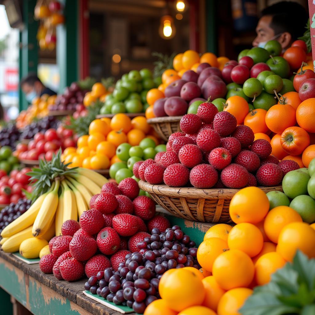 A colorful display of fruits at a local market stall