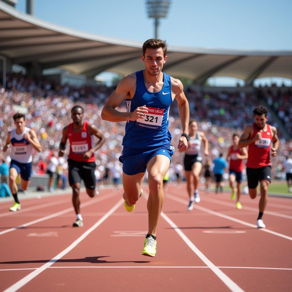 Athletes giving their all in a track and field event