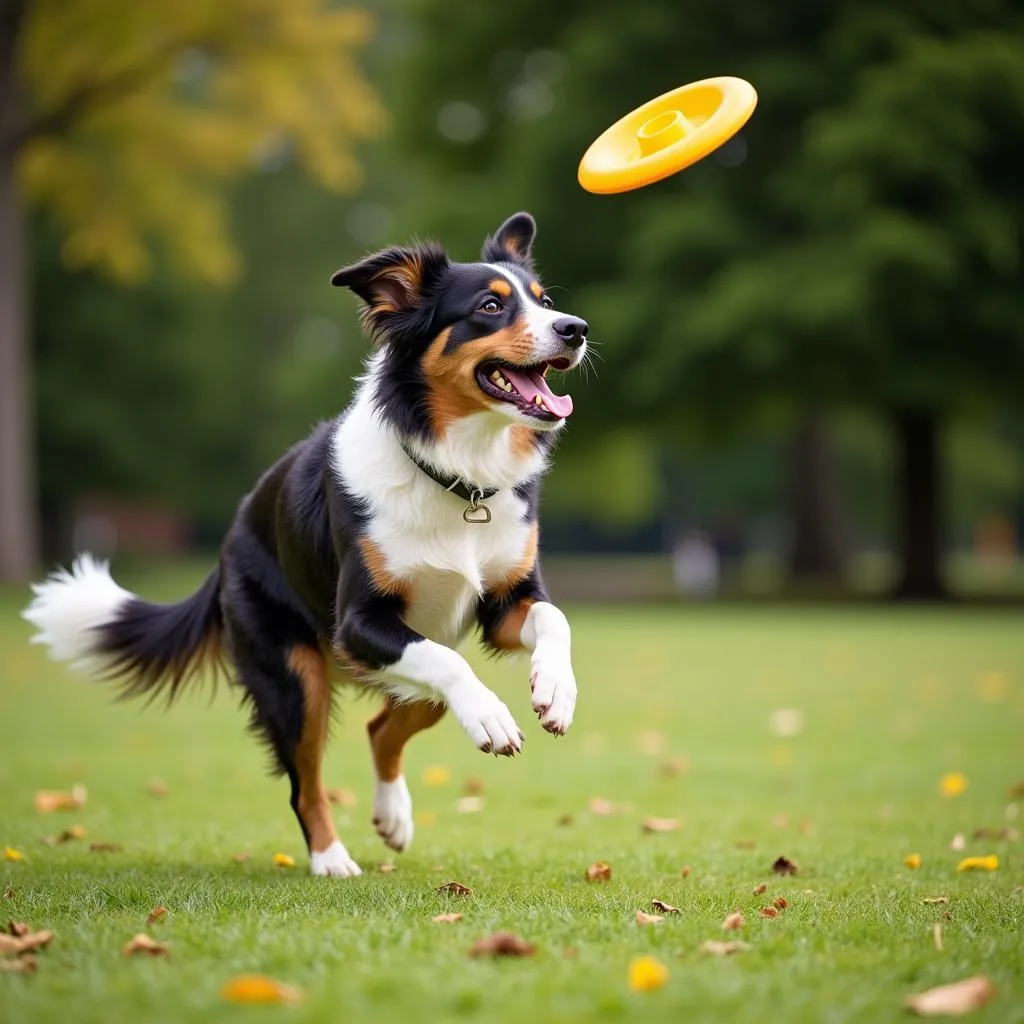 Australian Shepherd catching a frisbee