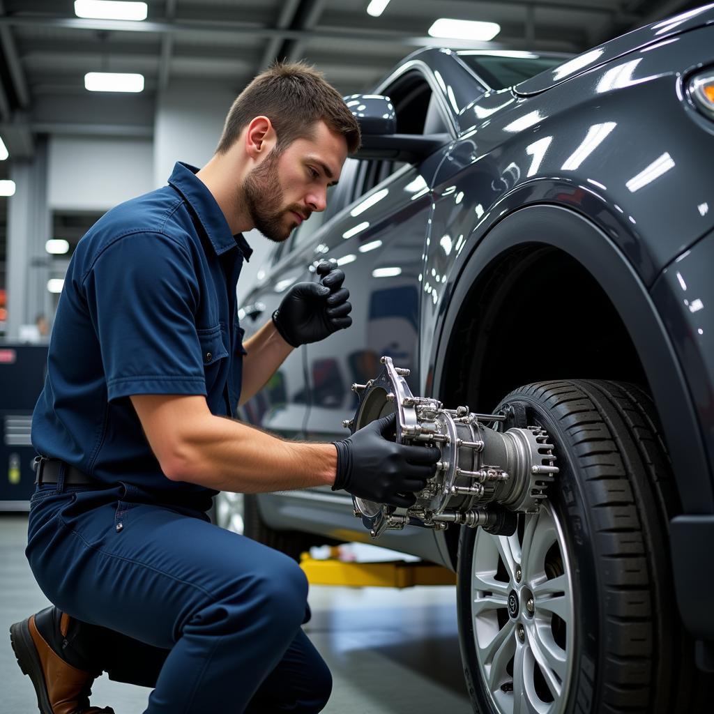 Mechanic Inspecting Automatic Transmission