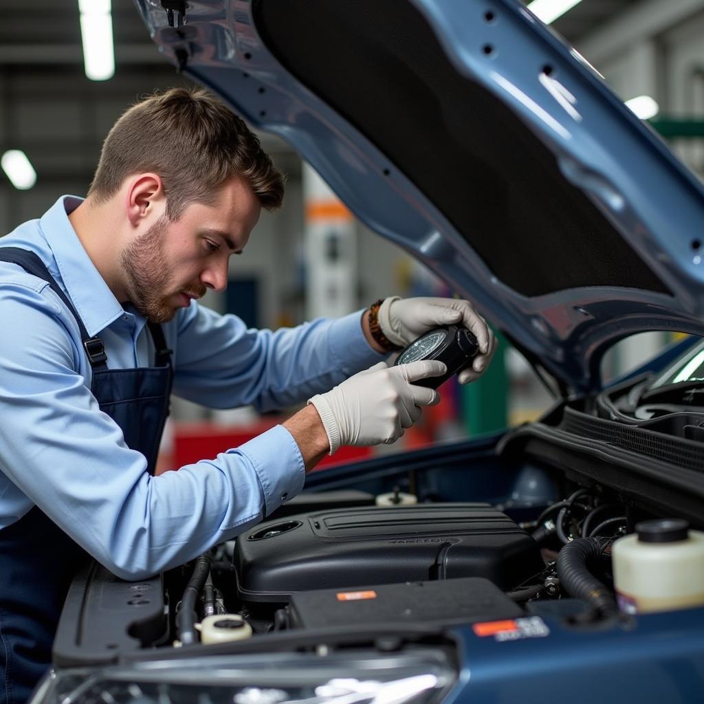 Automotive HVAC Technician Working on a Vehicle