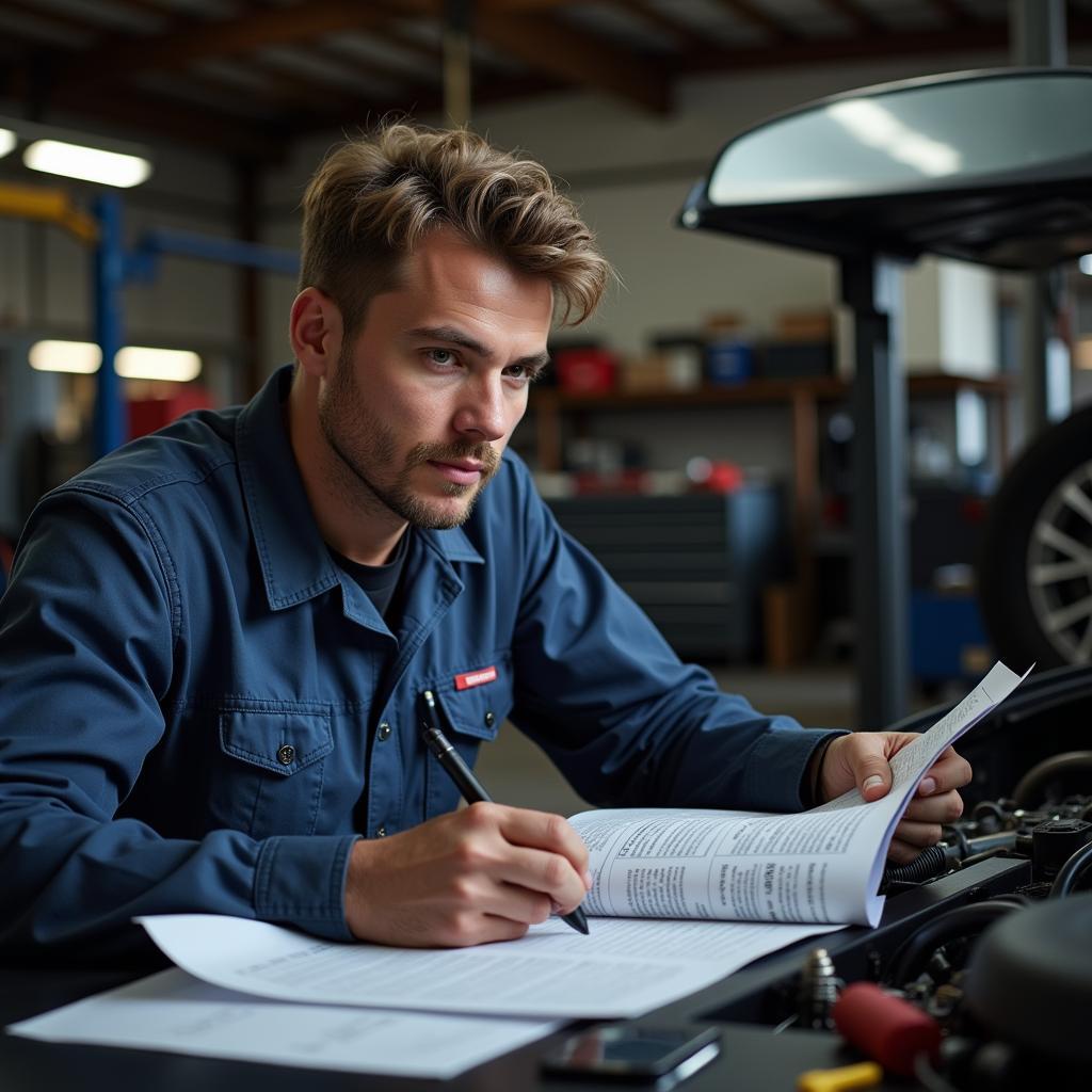 Automotive Technician Studying ASE Materials