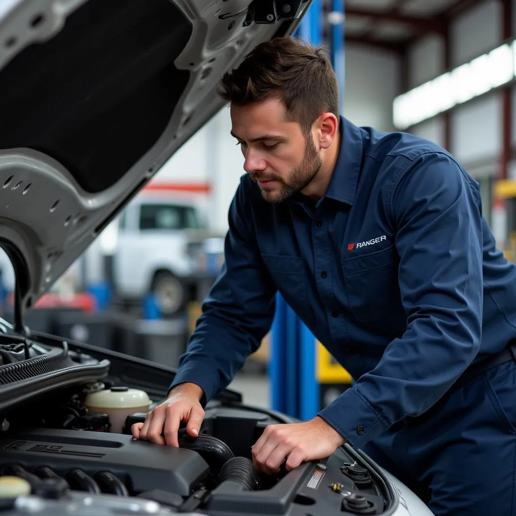 Automotive Technician Working on Engine